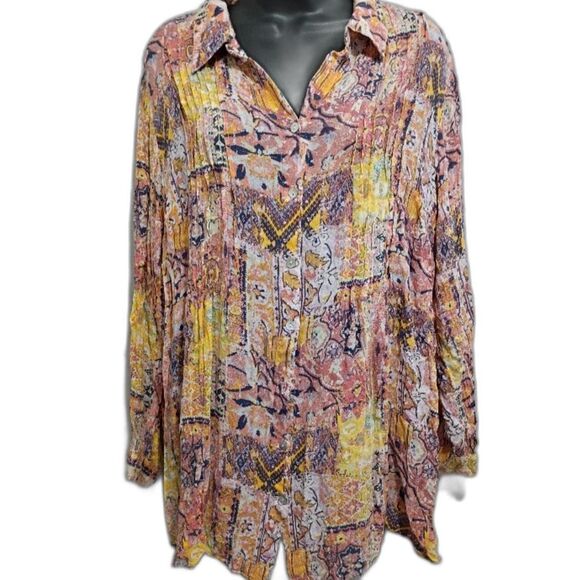 Jane and Delancey Shirt 1X Multicolor Women's Top Button Down Lightweight Top - Picture 1 of 13
